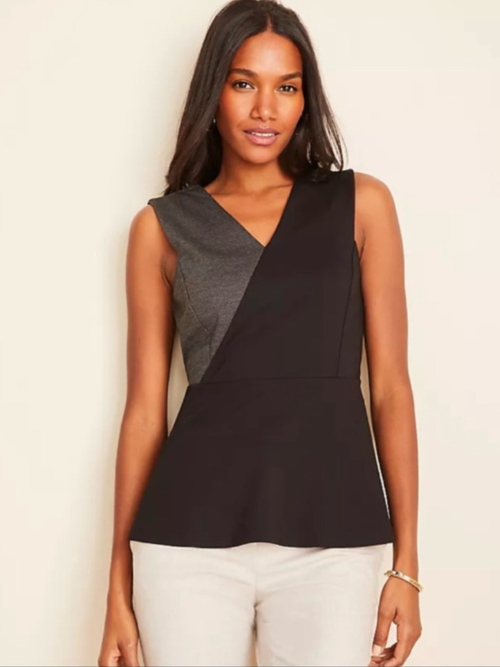 NWT Ann Taylor Black and Gray Colorblock Top